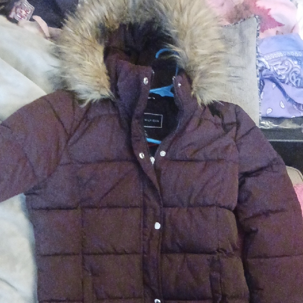 Pulse Dark Brown Puffer Jacket with Faux Fur Trim